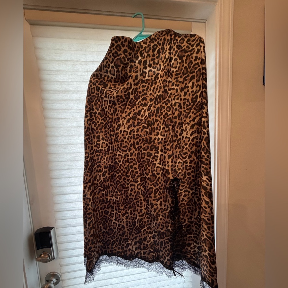LOFT Leopard-Print Satin Midi Skirt with Lace Hem - Brown/Black